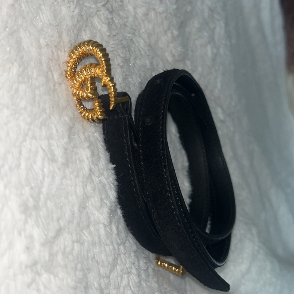 Gucci Black and Gold Belt with Ornate Design